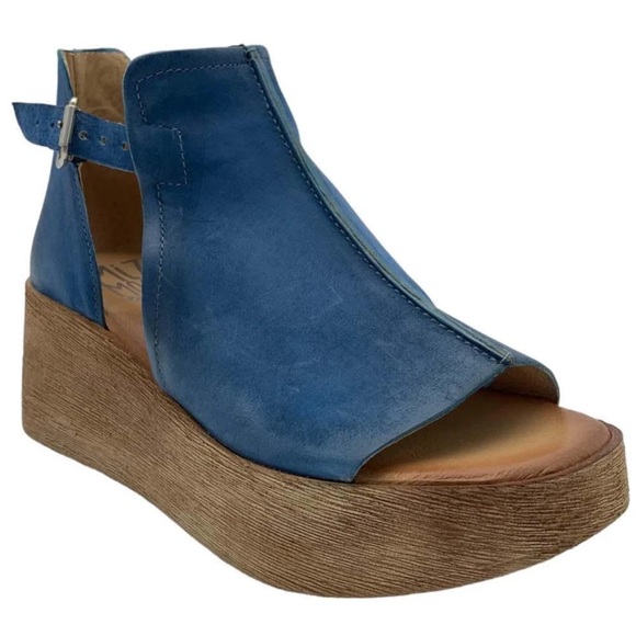 MIZ MOOZ GLORIA LEATHER WEDGE SANDALS IN DENIM 36 EU 5.5- 6 US - Picture 6 of 7